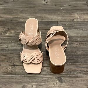 Cream-colored, braided, open toe heels (size 8)